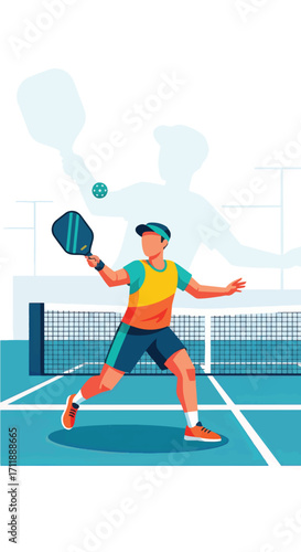 Dynamic Pickleball Player in Action Illustrative Art Style