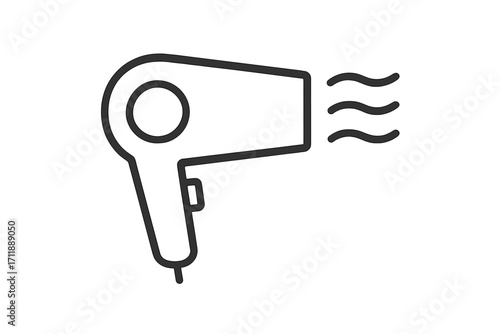 Hair dryer line icon minimalistic linear pictogram for web and graphic design, vector illustration of electric blow dryer symbol for apps banners social media cards salon equipment tools concept