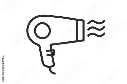 Hair dryer line icon minimalistic black outline vector. Linear pictogram for web design, app interface, banners, social media, hair salon, beauty tools, hair styling equipment, drying symbol.