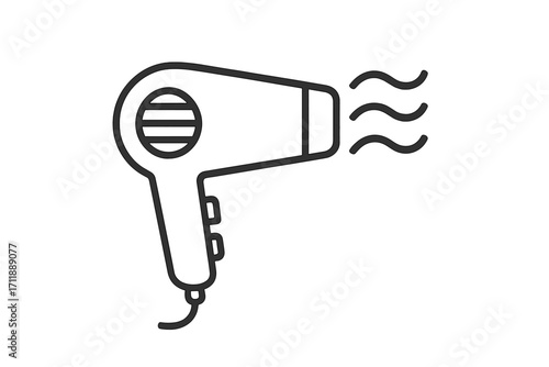 Hair dryer line icon minimalistic vector illustration, linear pictogram for web graphic design apps banners social network cards, electrical appliance outline, simple black contour symbol