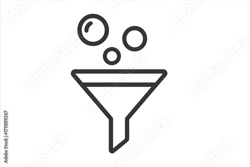 Filter line icon, data sorting and processing concept. Funnel with bubbles vector illustration. Minimalist symbol for web, data analysis, purification, conversion, and pipeline.