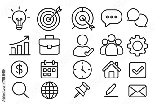 Editable Line Icon Collection with Clean Strokes, Perfect for Infographics, Articles, Books, Flyers, Banners, and Vector Cartoon Illustrations with Transparent Background, Organized Set