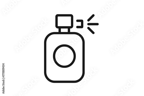 Perfume spray bottle line icon. Vector symbol of fragrance, scent, and cologne. Minimalist pictogram for beauty, cosmetic, and deodorant. Atomizer splash illustration for design.