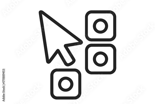 Cursor arrow selecting an option from a list. Click pointer on a checkbox or radio button. User interface element for web design and apps. Vector line icon illustration.