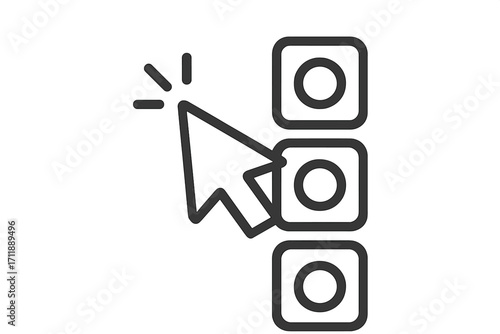Click cursor selects option from a list. Choice icon for UI UX design. Pointer on checkbox or radio button for survey, form, or web quiz. Digital selection concept.