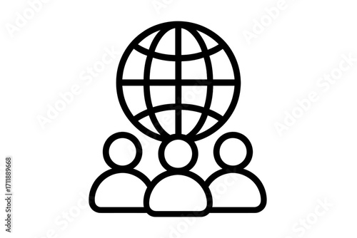 Global community icon. International team, worldwide network concept. Social connection, collaboration and humanity symbol. People group vector for web, app, business.