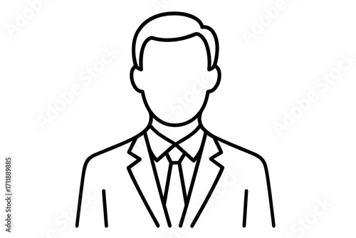 Anonymous man in suit icon. Faceless businessman avatar. User profile symbol. Male character placeholder for web design. Corporate employee vector. Office manager outline.