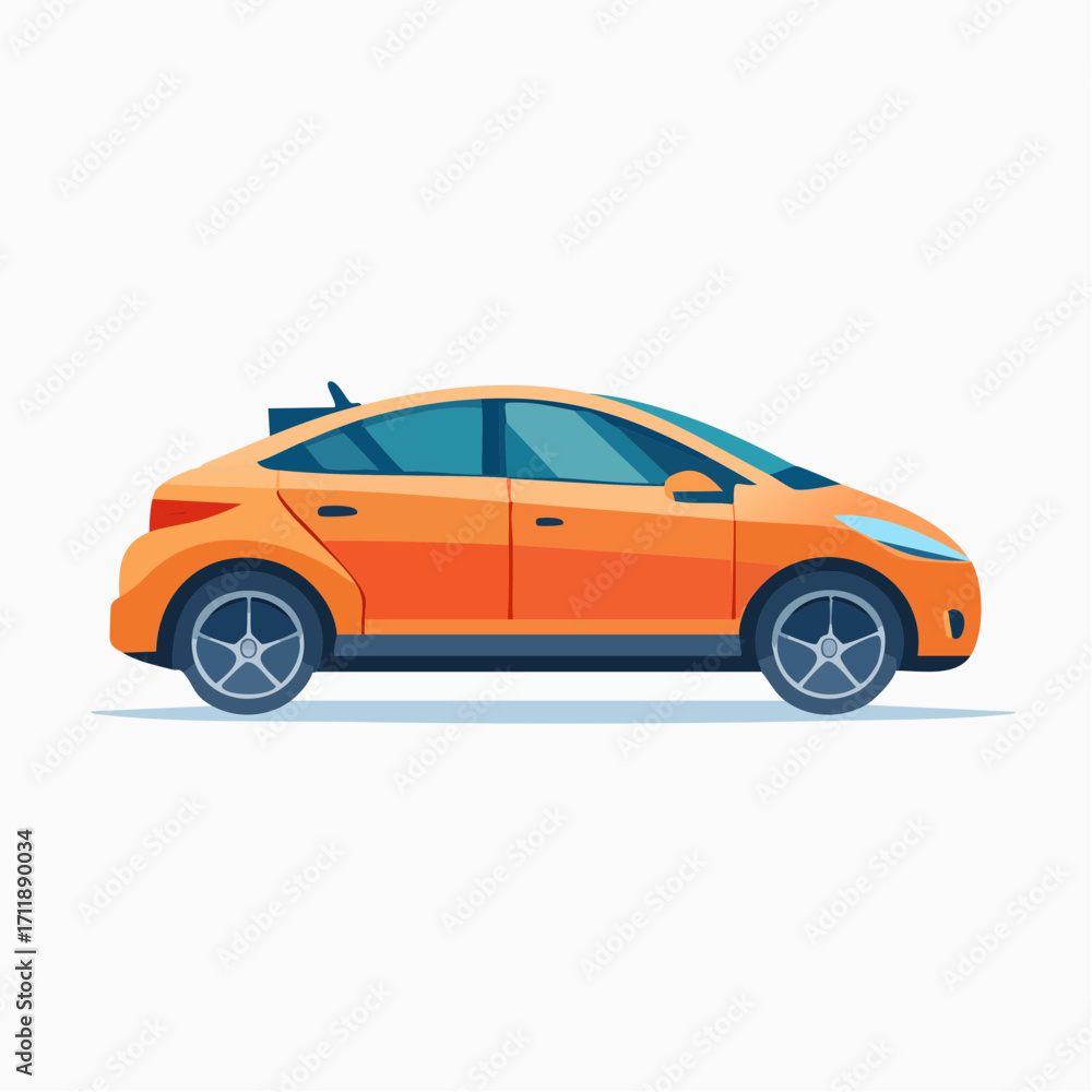 Obraz premium Sleek orange compact vehicle illustration showcasing contemporary automotive design and urban mobility for modern lifestyle concepts, ideal for digital projects