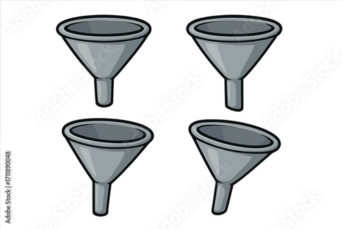 Sales funnel icon set for marketing and business. Vector cartoon illustration of data filtering and conversion process. Lead generation and management infographic element.