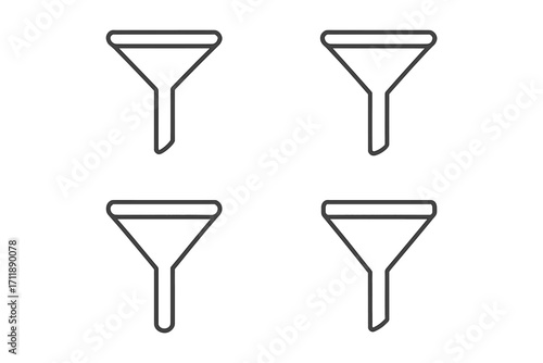 Set of funnel line icons. Minimalist vector symbols for filtering, sorting data, and lead conversion. Sales funnel for business marketing and web graphic design illustration.
