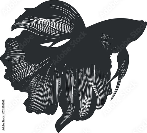 A stylized silhouette illustration of a betta fish showcasing its flowing fins and elegant shape.