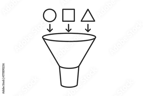 Sales funnel conversion icon for marketing. Data filtering and processing concept. Lead generation and management. Business process optimization symbol. Sorting and classifying.