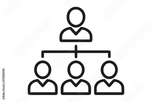 Business hierarchy and corporate structure outline icon. Organizational chart showing management, leadership, and teamwork. Manager leading employees in a company structure.