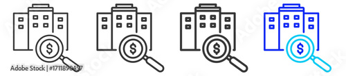 Property value icon set collection in creative outline style for refinance with multiple thickness variations for financial web design elements and UI resources