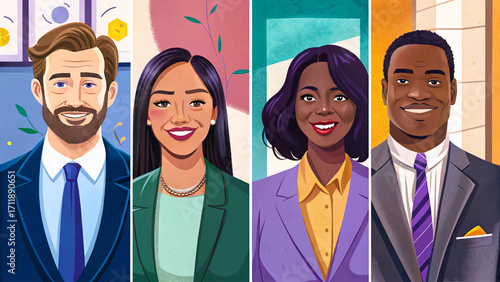 vector set of businessmen and businesswomen in office attire . Perfect for office manager wallpaper, corporate presentations, and business design project