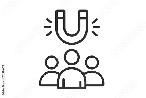 Customer attraction magnet icon. Lead generation, audience engagement concept. Inbound marketing, client acquisition symbol. User retention, influence, targeting metaphor.