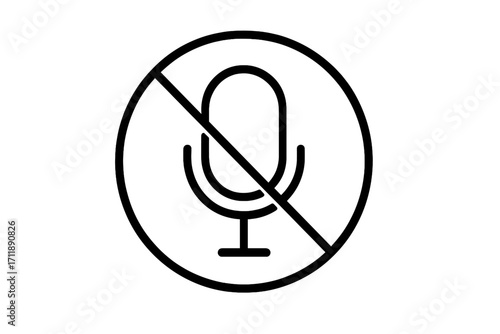 Mute microphone line icon. No sound, audio off symbol. Recording prohibited sign. Quiet zone, privacy, and confidentiality concept. Vector illustration for web, UI, app.