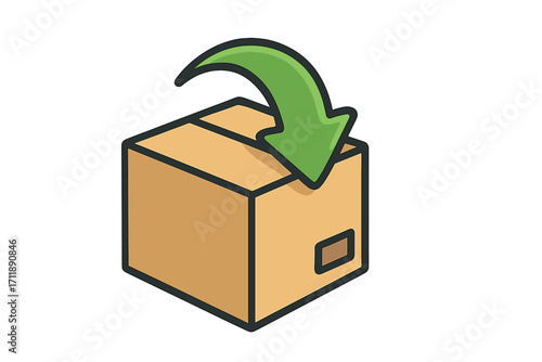 Package return icon. Arrow points in box. Concept of sending back a product, shipping, or delivery. E-commerce logistics. Vector for online store app or website.