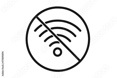 No wifi signal icon. Wifi prohibited sign. No internet connection symbol. Offline, disconnected concept. Connection error or lost signal pictogram for web and mobile app ui.