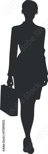 Silhouette of a confident businesswoman standing elegantly in professional attire.