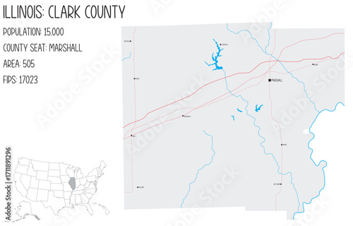 Large and detailed map of Clark County in Illinois, USA.