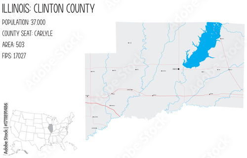 Large and detailed map of Clinton County in Illinois, USA.