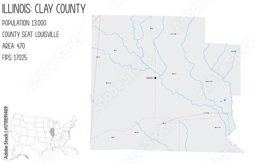 Large and detailed map of Clay County in Illinois, USA.