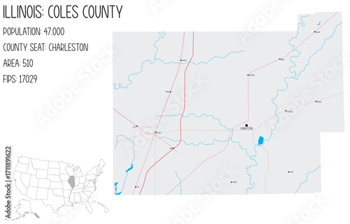 Large and detailed map of Coles County in Illinois, USA.