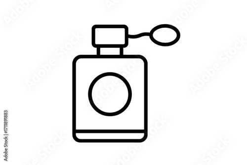 Perfume bottle line icon. Simple fragrance pictogram with atomizer. Minimalist cosmetic symbol. Vector for web, apps, graphic design. Luxury aroma & beauty concept.