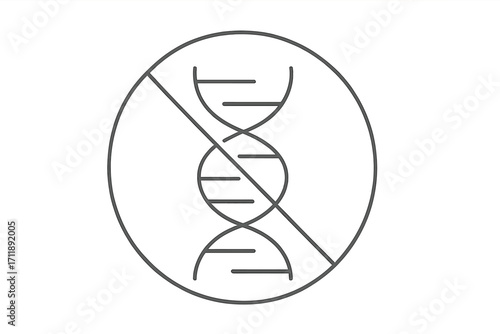 GMO free and non-GMO food label symbol. Prohibited DNA sign. No genetic engineering and modification icon. Forbidden gene concept. Thin line vector cartoon illustration.