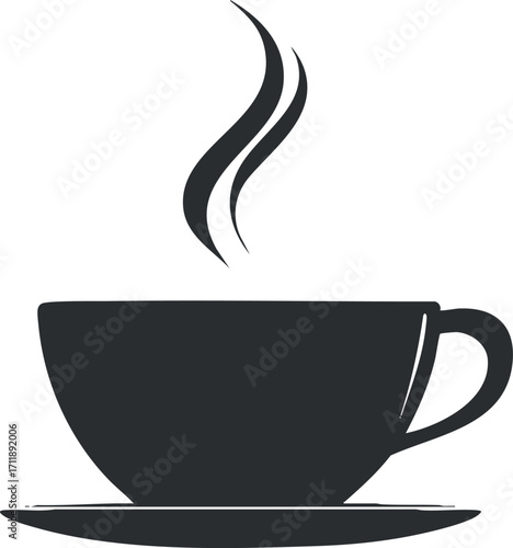 A minimalist black silhouette of a steaming coffee cup representing warmth and comfort.