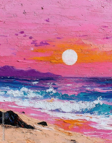 Vibrant sunset beach scene