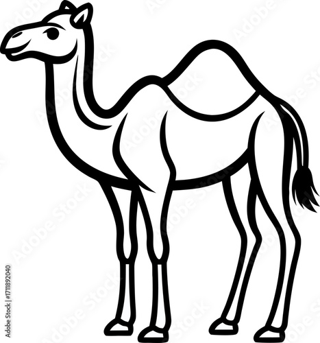 camel, vector line art icon ,black and white , white background