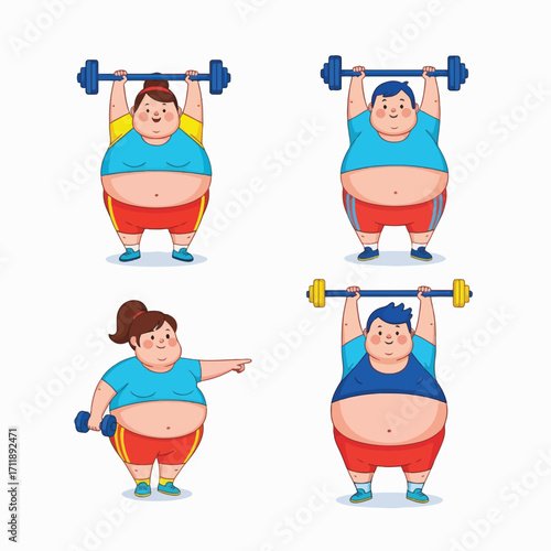 Illustrations of Chubby People Enjoying Weightlifting Exercises