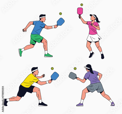 Dynamic Pickleball Pairs Battling It Out on the Court Lively Tennis Sport Action