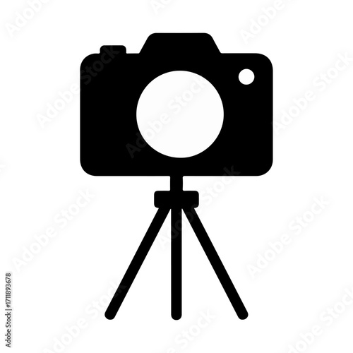 Camera on Tripod – Photography Equipment Silhouette Icon