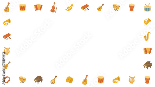 Musical Instrument Illustration Border Frame, Colorful Festival and Concert Design, Isolated Background. Vibrant Performance and Live Music Graphic Poster