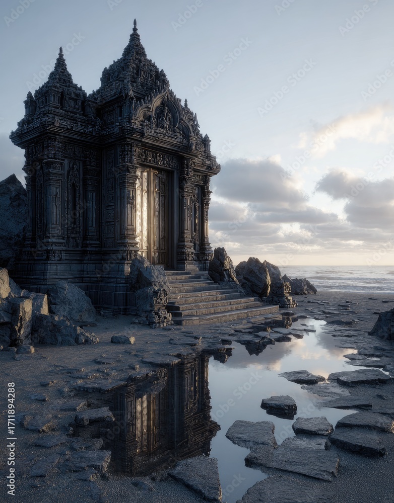 Obraz premium Ancient stone gate, ocean shore