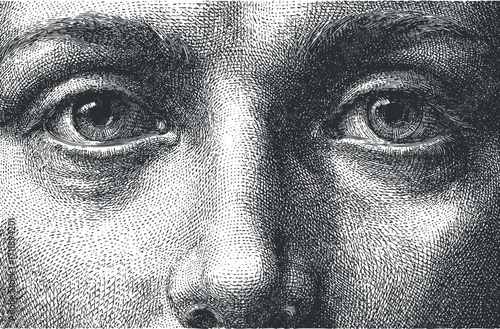 Close-up illustration of human eyes and face showcasing intricate details and expressions.