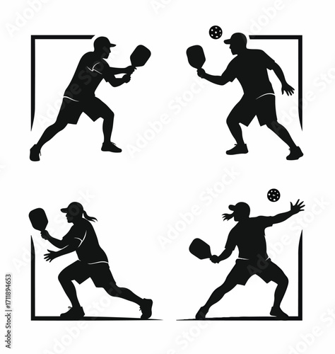 Dynamic Silhouettes Illustrating the Joy of Pickleball Play