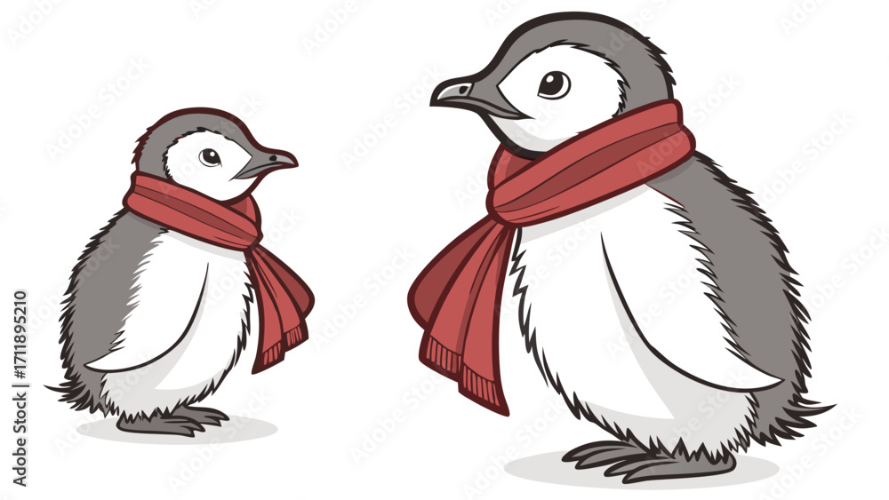 Fototapeta premium Adorable Penguins Wearing Scarves Cute Winter Illustration for Childrens Books Cards and Prints.