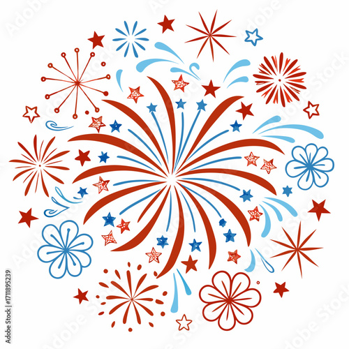 Wallpaper Mural Red white and blue fireworks and stars celebration design Torontodigital.ca