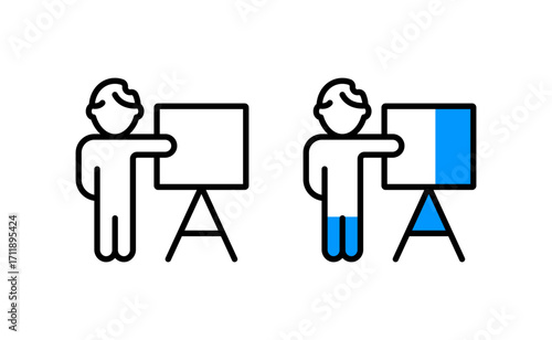 Business Presentation Icon Set,Teacher and Whiteboard Outline Icons