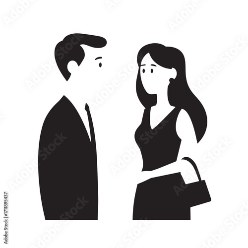 Beautiful Woman in Formal Dress Black and White Illustration Vector Art Design