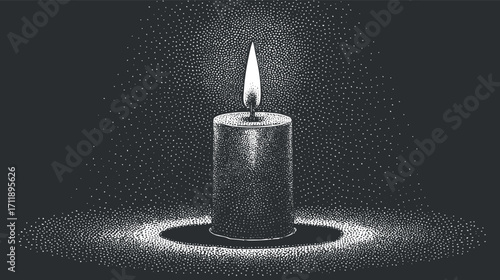 A glowing candle with a flickering flame set against a dark background, symbolizing warmth.