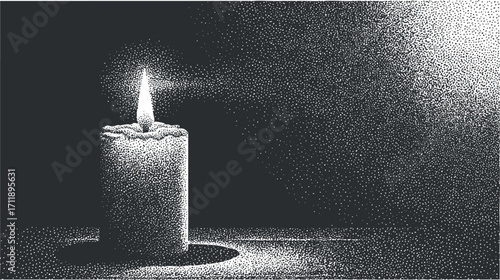 A solitary candle casting a soft glow in a dark setting, creating a tranquil atmosphere.