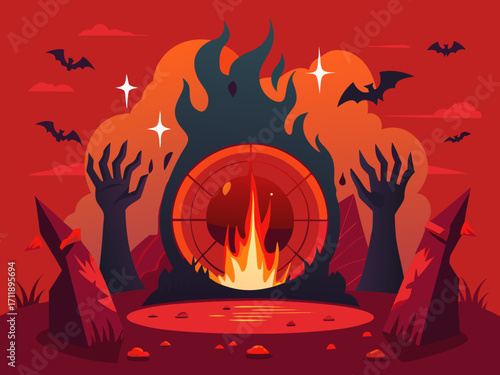 Scary halloween fireplace illustration vector graphic festive spooky night scene