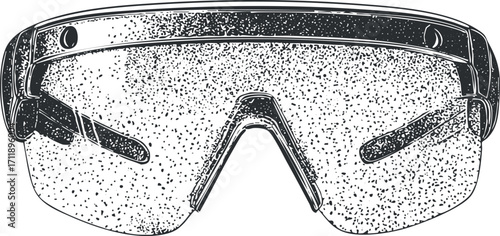 Illustration of safety glasses designed for protection in industrial and outdoor environments.