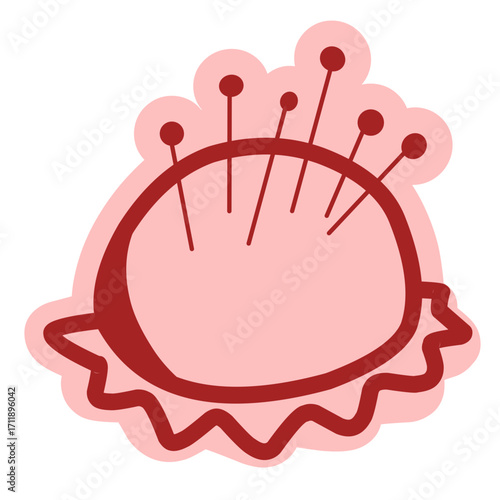 Pins cushion doodle icon with sewing needles for tailoring and craft