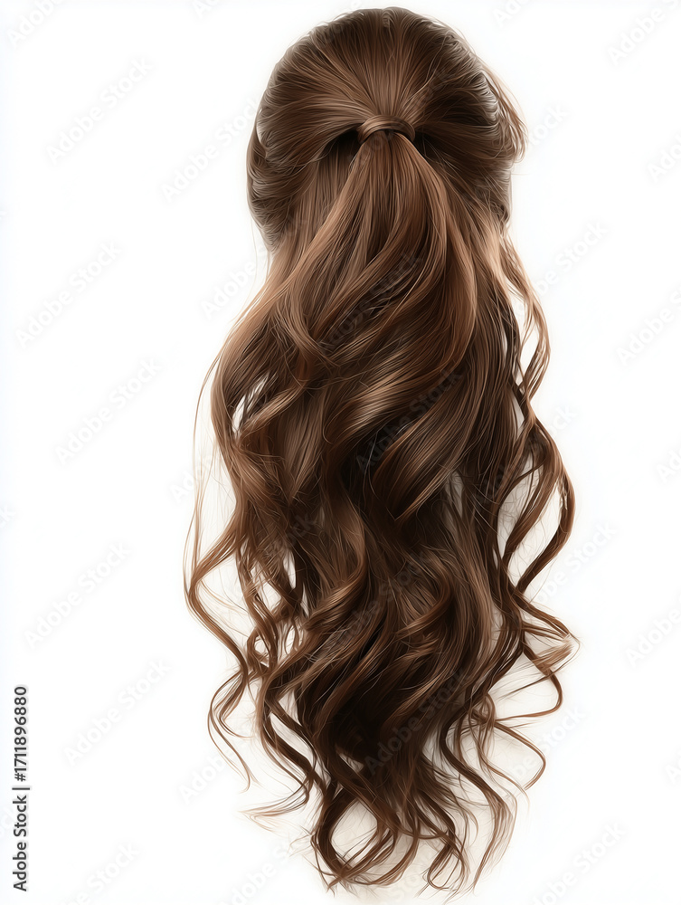 Fototapeta premium Natural brown ponytail wig on white background